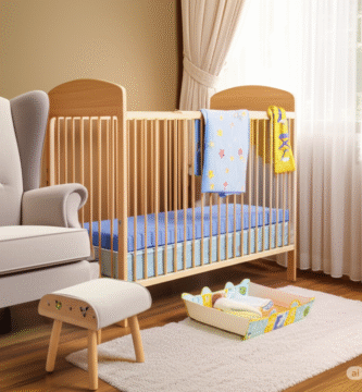 Quarto de bebê com um berço e uma poltrona