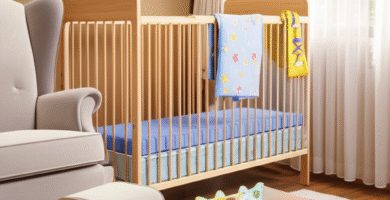 Quarto de bebê com um berço e uma poltrona